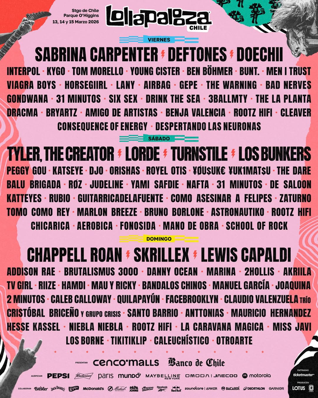 Oficial: Revisa el cartel por día de Lollapalooza Chile 2026